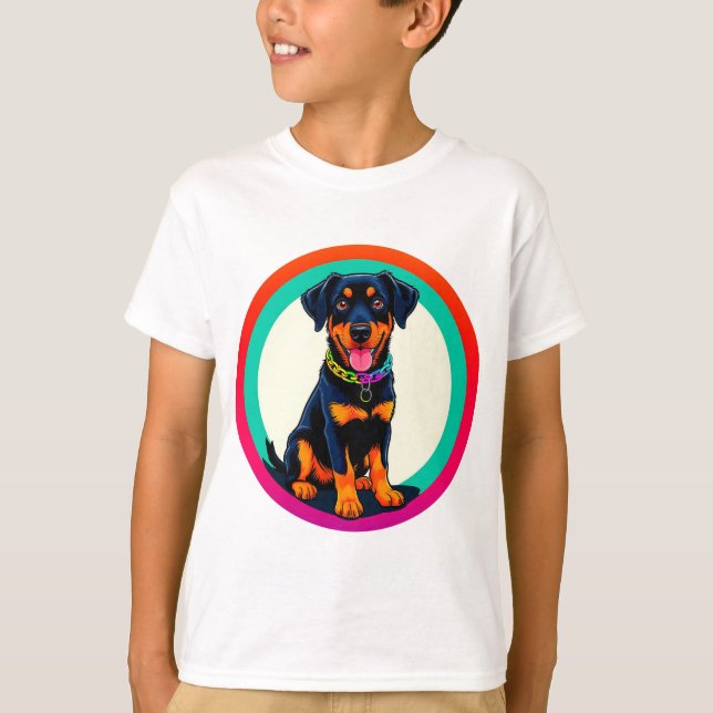 Camiseta Ilustración Colorida de Rottweiler (Anverso)