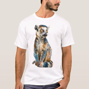 Camiseta Ilustración Colorida en Acuarela de Lémur de Cola
