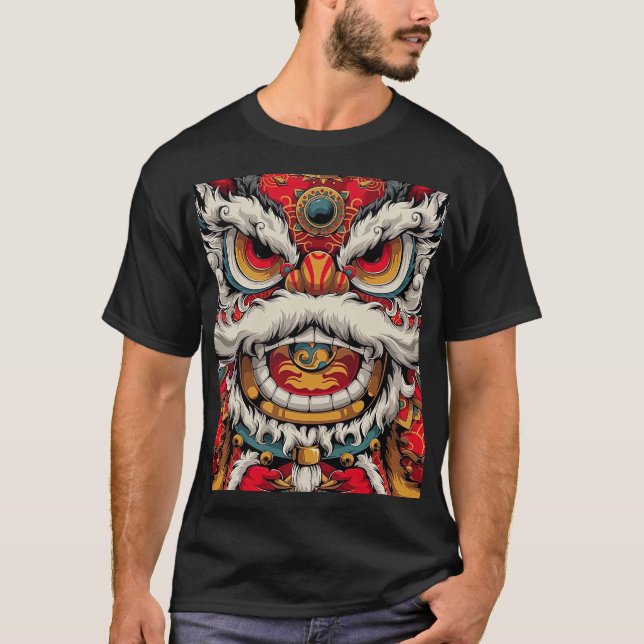 Camiseta Ilustracion colorido de león bailando chino (Anverso)
