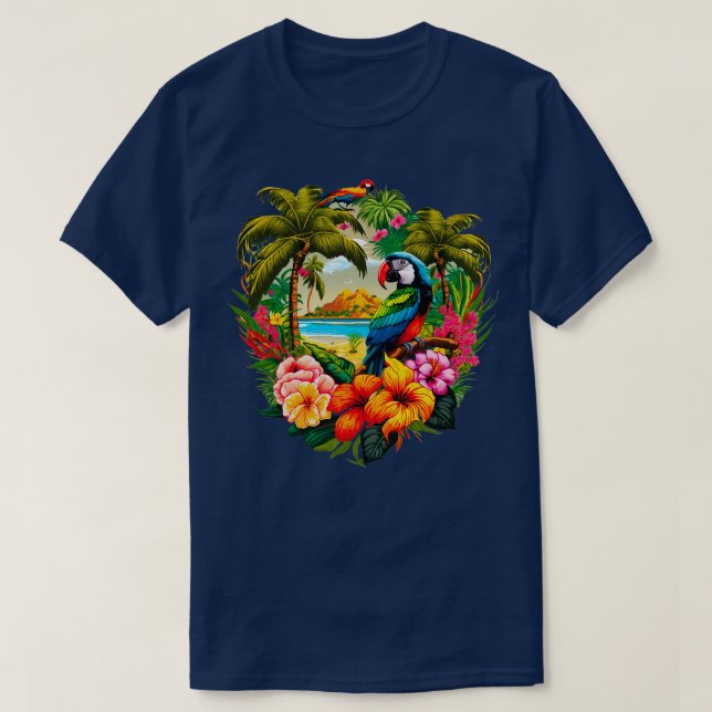Camiseta Ilustracion colorido del paraíso tropical (Diseño del anverso)