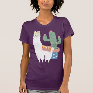Camiseta Ilustracion Cute Kawaii Llama y Cactus