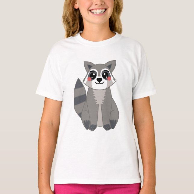 Camiseta Ilustracion Cute Kawaii Raccoon (Anverso)