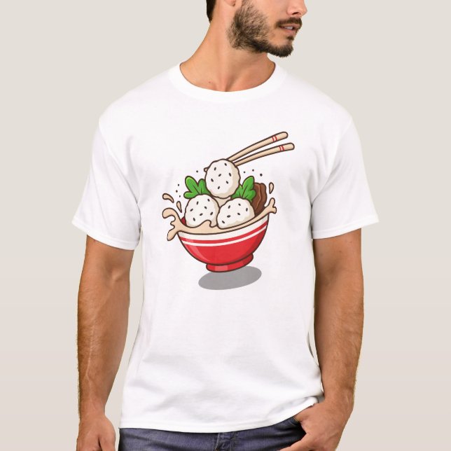 Camiseta Ilustracion cute Ramen Bowl con bolas de arroz (Anverso)