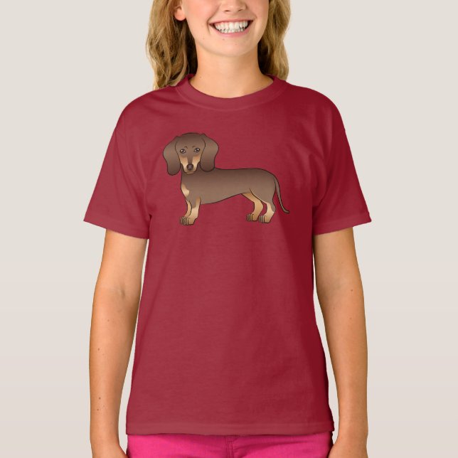 Camiseta Ilustracion Dachshund De Cabello Corto Marrón Y Ta (Anverso)