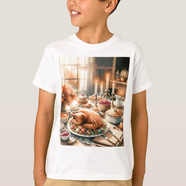 Camiseta Ilustracion de Acción de Gracias de Acuarela (Anverso)