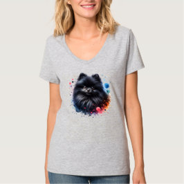 Camiseta Ilustracion de acuarela de pomerania negra