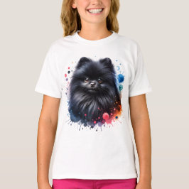 Camiseta Ilustracion de acuarela de pomerania negra