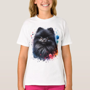 Camiseta Ilustracion de acuarela de pomerania negra