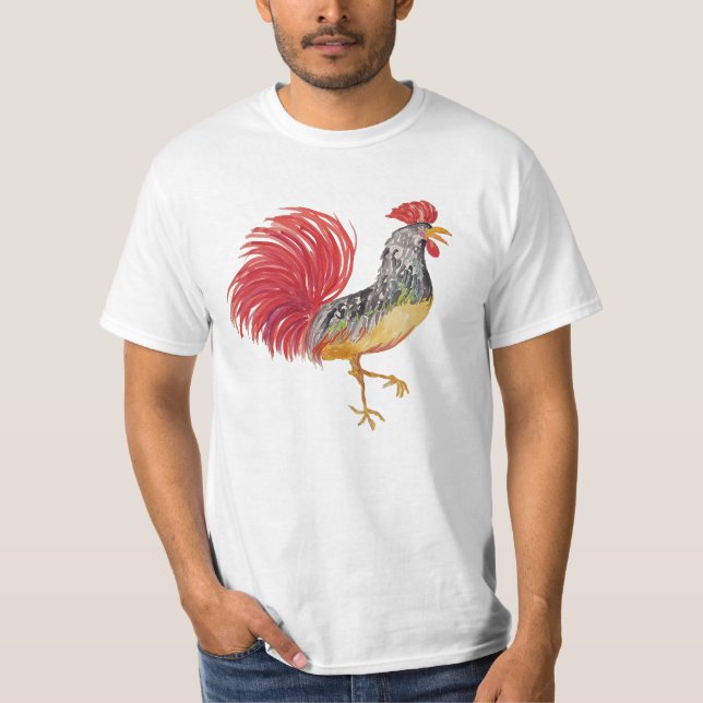 Camiseta Ilustracion de acuarela del Rooster Rojo del País (Anverso)