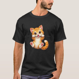 Camiseta Ilustración de adorable gato naranja colgado jugan