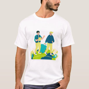 Camiseta Ilustración de amigos viajeros aventureros.
