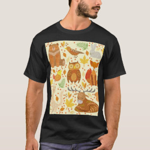Camiseta Ilustracion de animales forestales ornamentales.