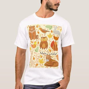 Camiseta Ilustracion de animales forestales ornamentales.