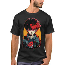 Ilustración de Anime Boy: Cabello Rojo y Negro