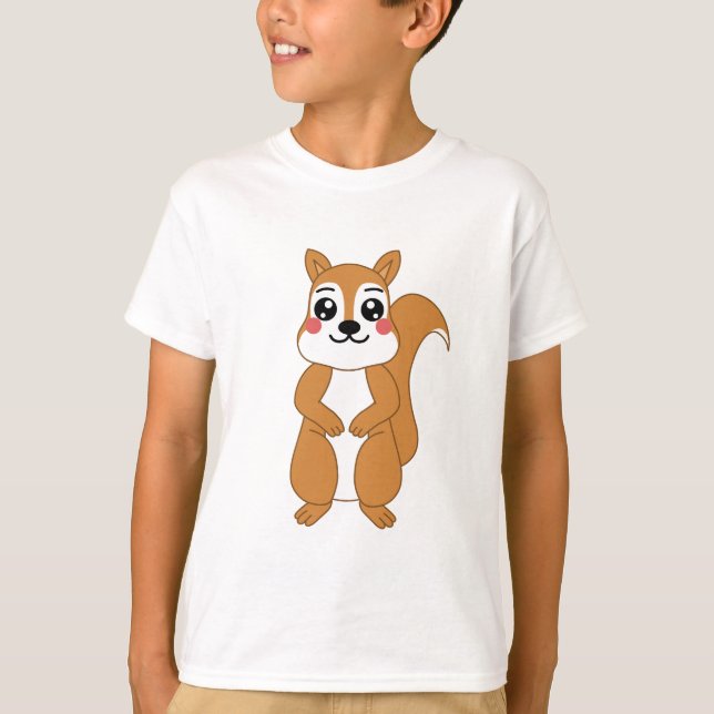 Camiseta Ilustracion de ardilla Naranja Cute Kawaii (Anverso)