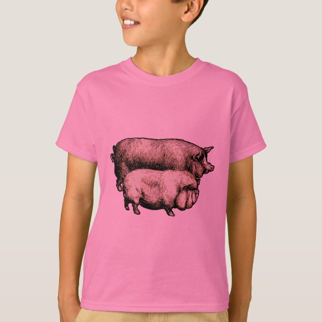 Camiseta Ilustracion de arte antiguo de la granja de cerdos (Anverso)
