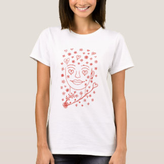 Camiseta Ilustración de arte de línea romántica dibujada a 