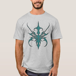 Camiseta Ilustración de Arte de Línea Tribal de Aguamarina