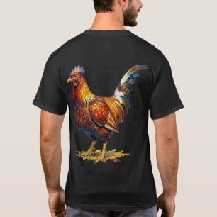 Camiseta Ilustración de Arte de un Gallo Colorido y Vibrant
