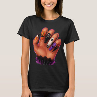 Camiseta Ilustración de arte de uñas de Halloween en mano