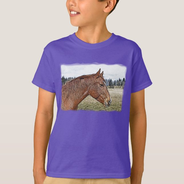 Camiseta Ilustracion de arte equino con retrato de caballo  (Anverso)