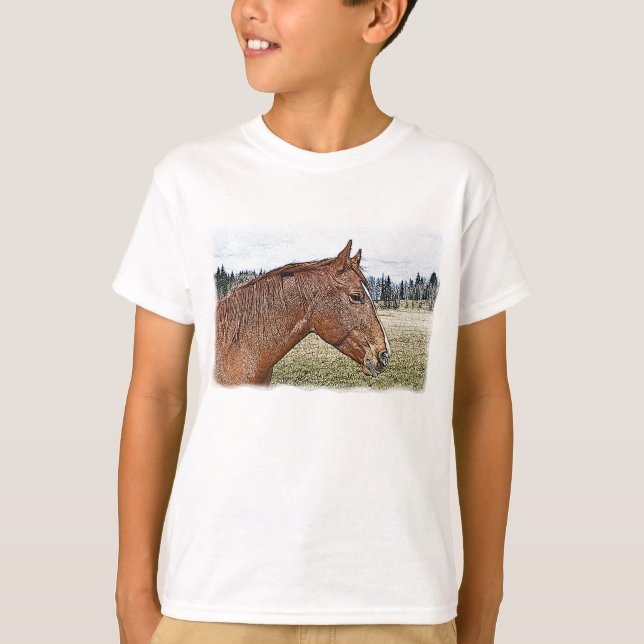 Camiseta Ilustracion de arte equino con retrato de caballo  (Anverso)