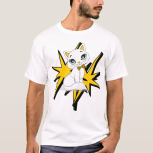 Camiseta Ilustración de arte pop de gatito blanco lindo