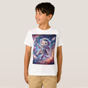 Camiseta Ilustración de Astronauta Gato Espacial Lindo en C
