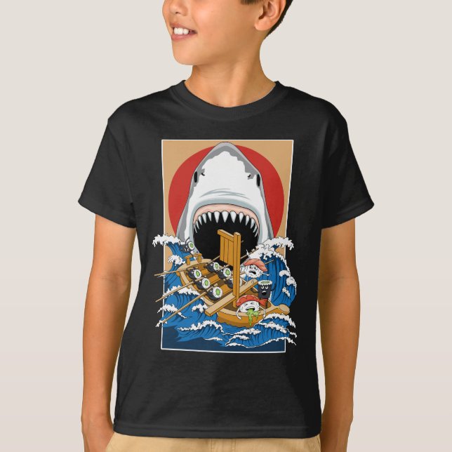 Camiseta Ilustracion de ataques de tiburón sushi (Anverso)