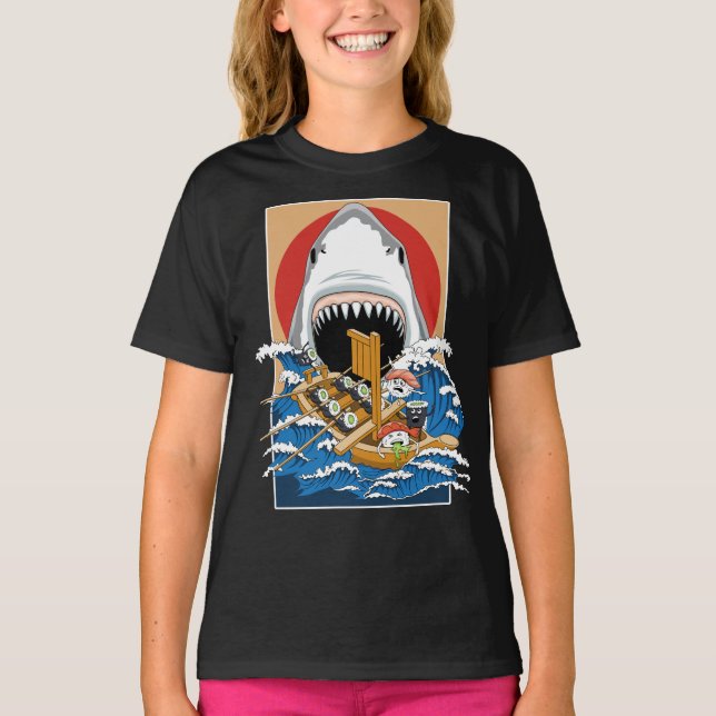 Camiseta Ilustracion de ataques de tiburón sushi (Anverso)