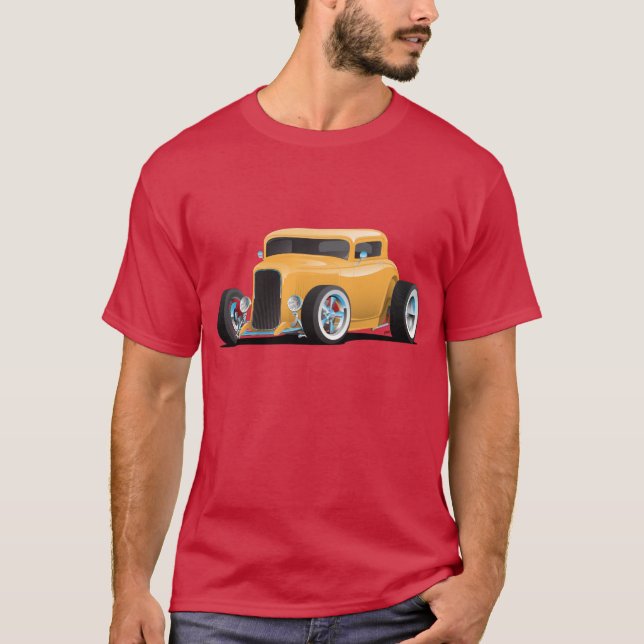 Camiseta Ilustracion de auto Hotrod 32 amarillo clásico ame (Anverso)