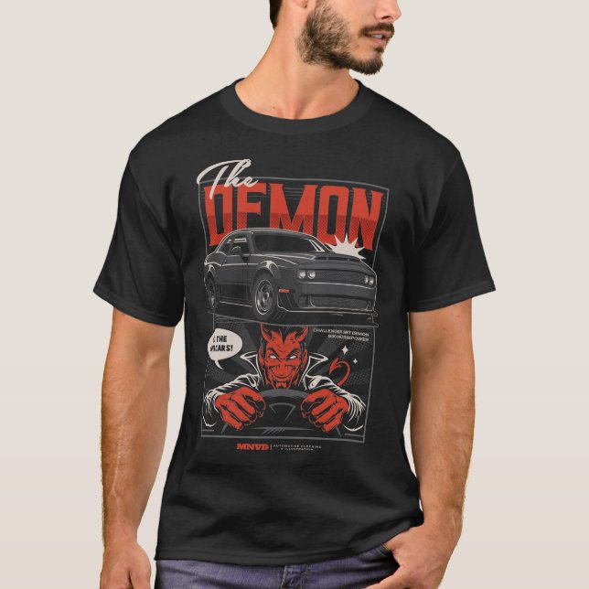 Camiseta  Ilustracion de automóviles Challenger Demon (Anverso)