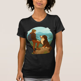 Camiseta Ilustración de aventura de niña y perro de montaña