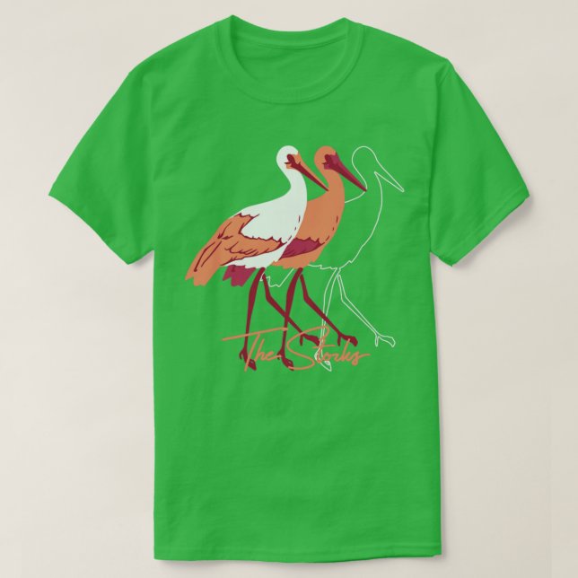Camiseta Ilustracion de aves cigüeñas rojas y blancas (Diseño del anverso)