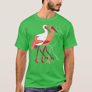 Camiseta Ilustracion de aves cigüeñas rojas y blancas