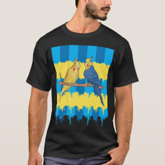 Camiseta Ilustración de aves tropicales coloridas.