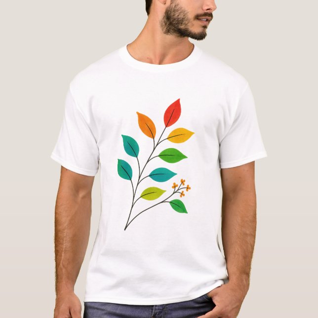 Camiseta Ilustracion de bifurcación de hojas coloridas (Anverso)