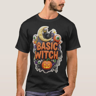 Camiseta Ilustración de bruja básica divertida de Halloween