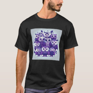 Camiseta Ilustración de búhos morados lindos minimalista ún