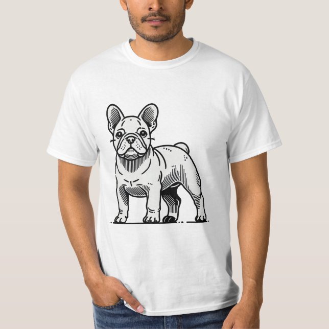 Camiseta Ilustracion de Bulldog francés blanco y negro (Anverso)