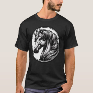 Camiseta Ilustración de caballo en blanco y negro para entu