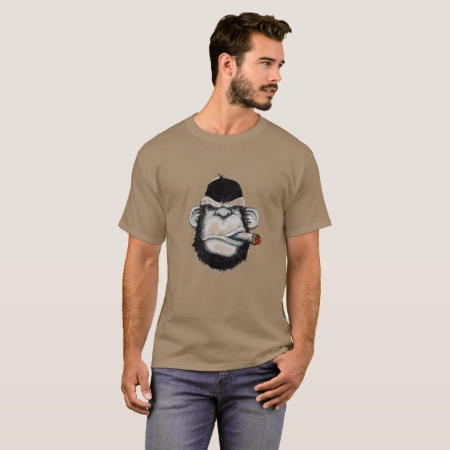 Camiseta Ilustracion de cabeza de gorila Cigar Mono de hier (Anverso completo)