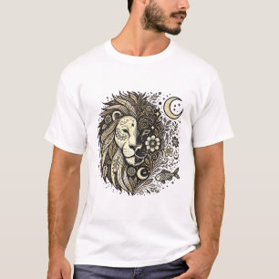 Camiseta Ilustracion de cabeza de león con floral y C