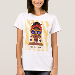 Camiseta Ilustración de cabeza de mujer colorida sobre amar