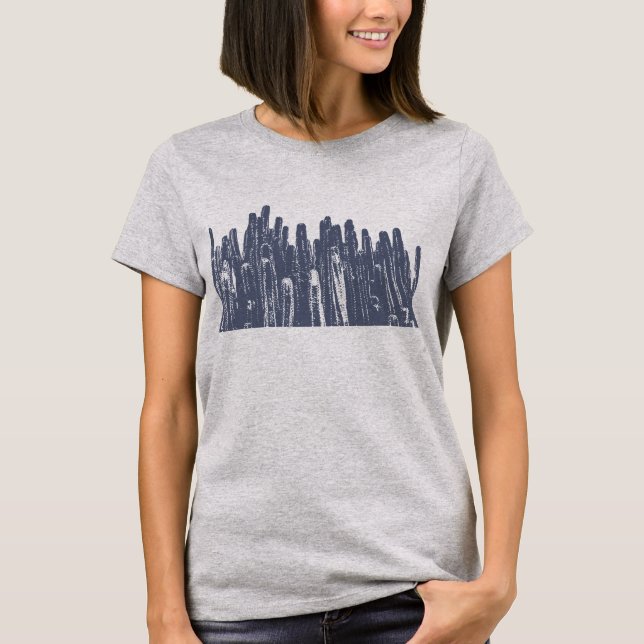 Camiseta Ilustracion de cactus vintage en azul marino (Anverso)