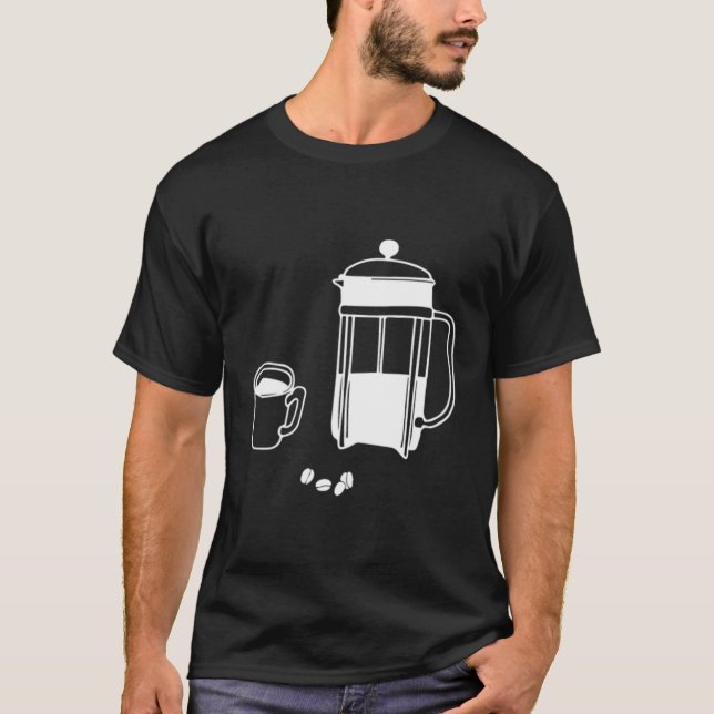 Camiseta Ilustracion de café de prensa francés minimalista (Anverso)