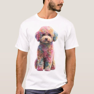 Camiseta Ilustración de Caniche Rizado Multicolor Pastel pa