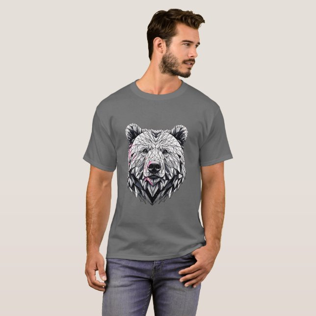 Camiseta Ilustracion de cara geométrica del oso poligonal (Anverso completo)