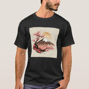 Camiseta Ilustracion de cerezo con flores de  rosado