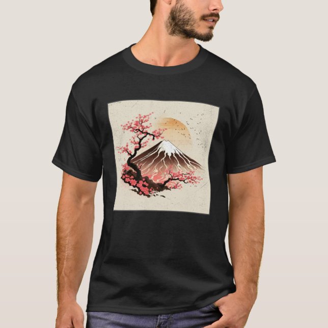 Camiseta Ilustracion de cerezo con flores de  rosado (Anverso)